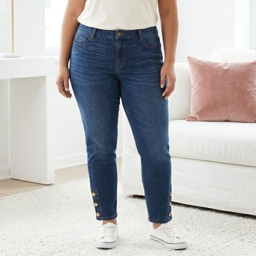 Nautica Jeans Women's Size 31 Blue Wash Button Ankle Straight‎ Denim